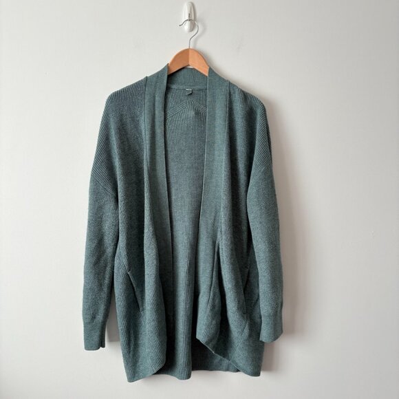 Lululemon Merino Wool Ribbed Long Wrap Sweater Heathered Tidewater Teal Green 6 - Picture 5 of 8